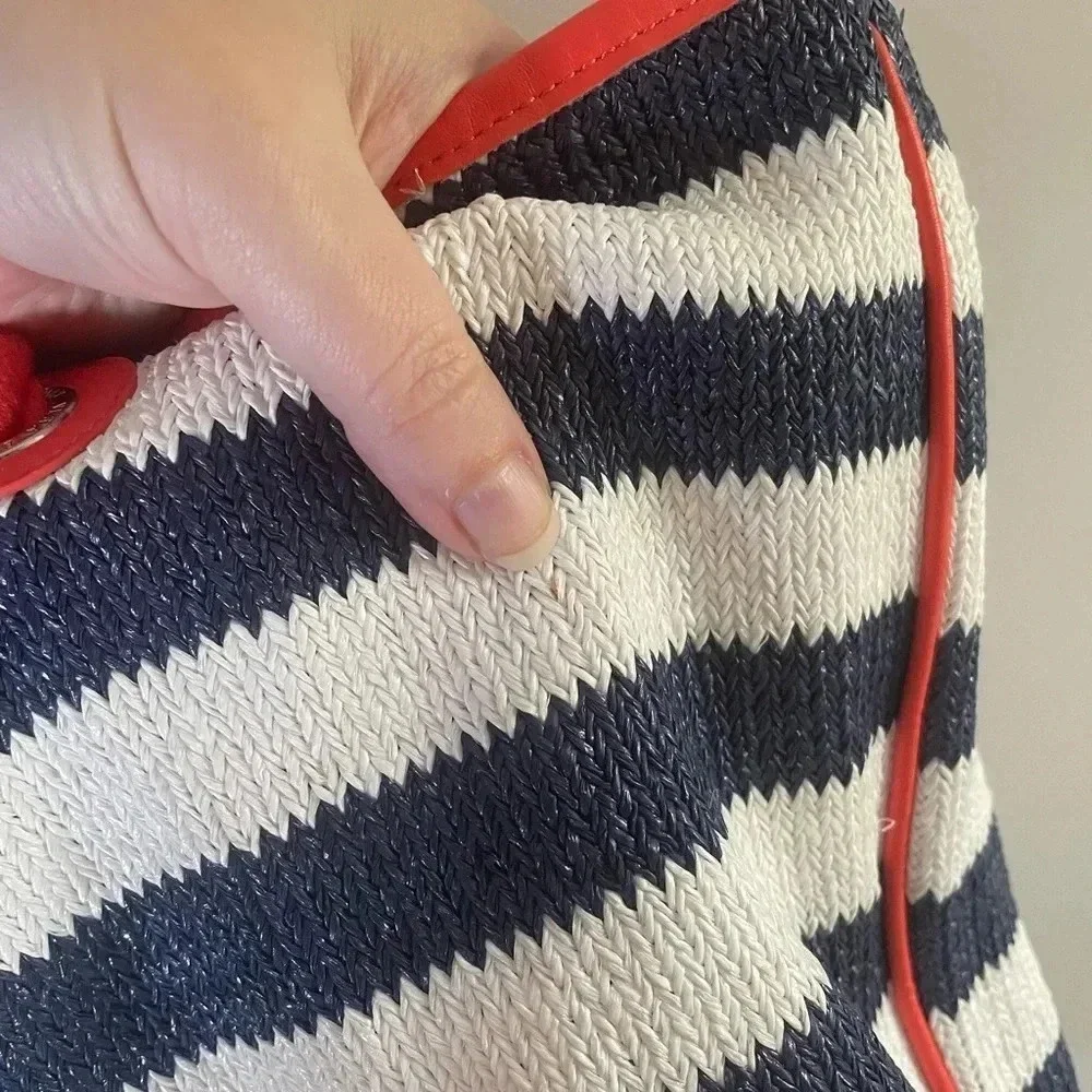 Vera Bradley Navy‎ and White Striped Beach Tote with Tassels GUC